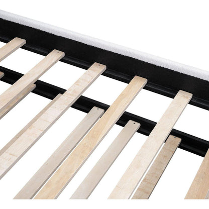 Twin Size Upholstered Platform Bed with Wood Supporting Feet and Twin Size Trundle, White