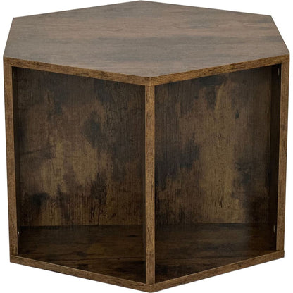 23.62" Hexagonal Coffee Table Side Table Nightstand Antique Wood