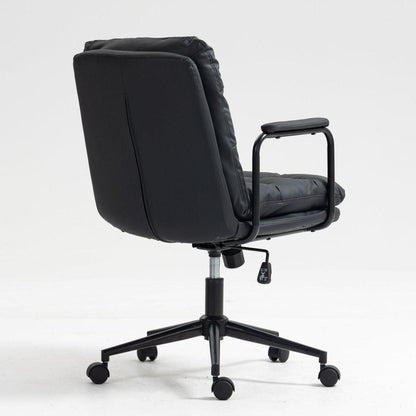 Office Chair,Mid Back Home Office Desk Task Chair with Wheels and Arms Ergonomic PU Leather Computer Rolling Swivel Chair with Padded Armrest,The back of the chair can recline 40 (Black)