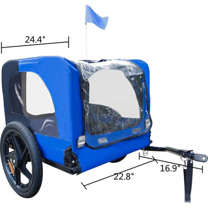 Blue High Quality 16 inch air wheel Pet Bike Trailer for Dogs Foldable Bicycle Pet Trailer