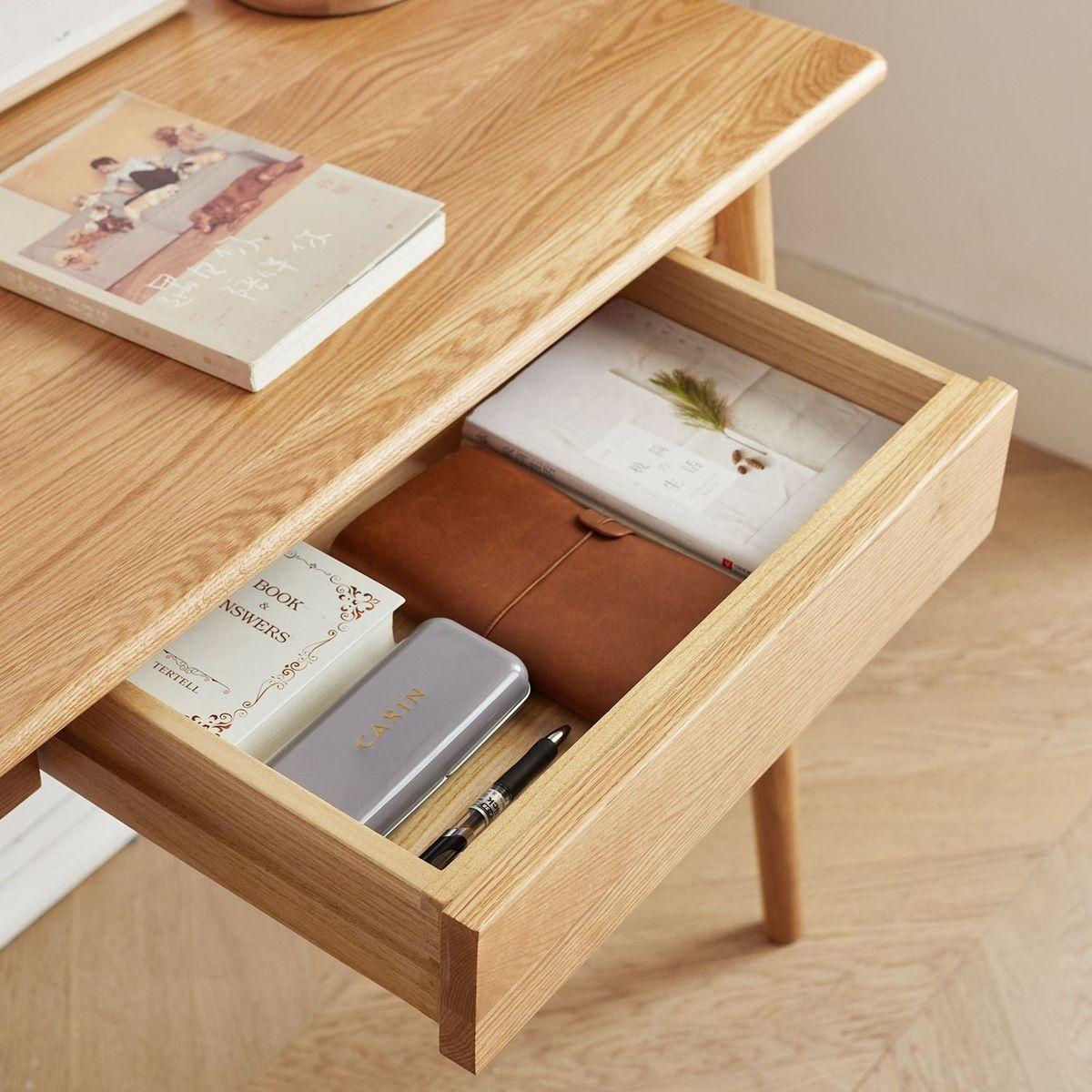 Desk 100% solid wood natural wood computer desk study desk oak natural wood PC desk work desk dressing table slim solid wood with drawer simple work from home width 80 cm depth 50 cm wood grain wooden