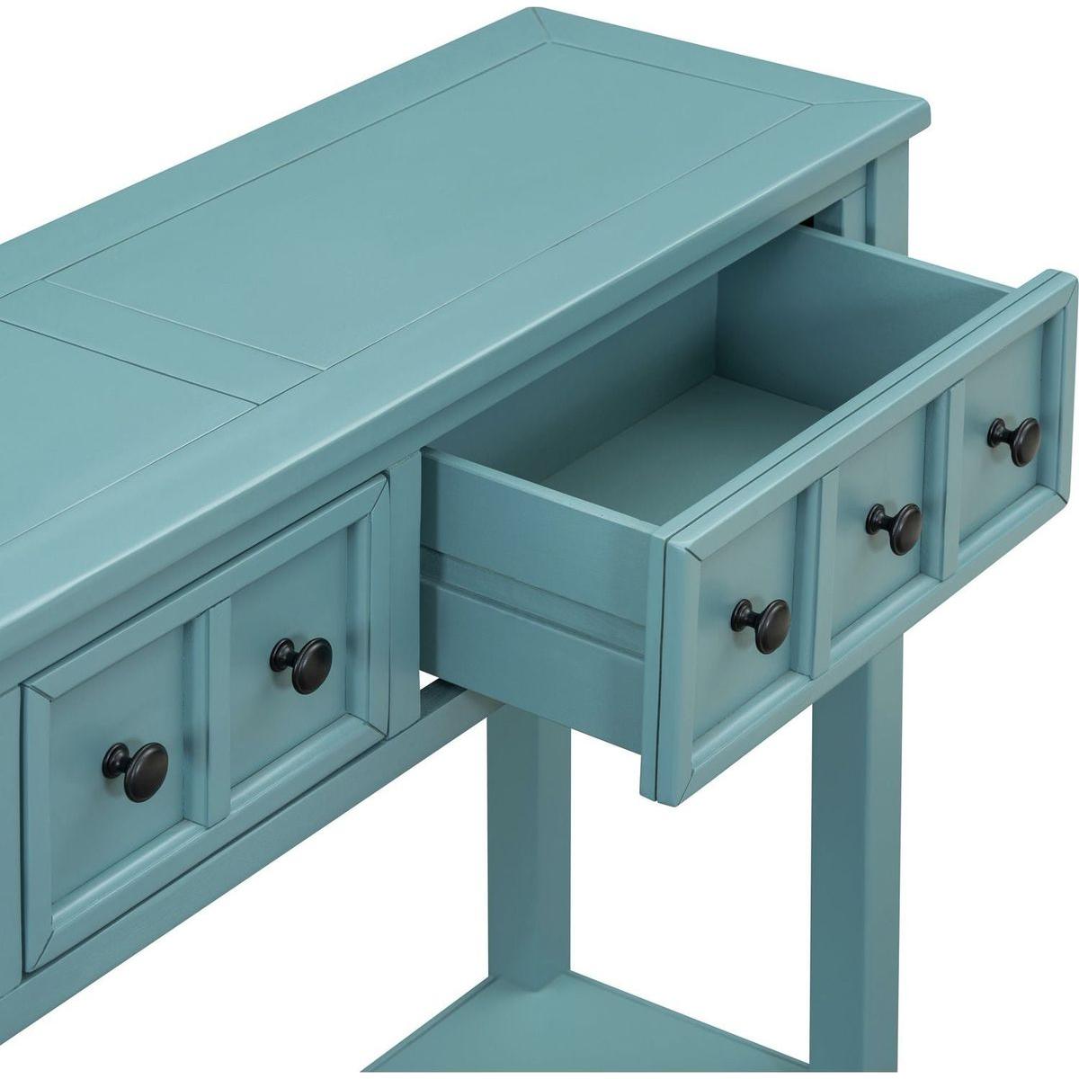 Rustic Entryway Console Table, 60" Long Sofa Table with two Different Size Drawers and Bottom Shelf for Storage (Turquoise Green)