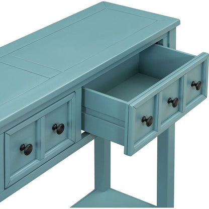 Rustic Entryway Console Table, 60" Long Sofa Table with two Different Size Drawers and Bottom Shelf for Storage (Turquoise Green)