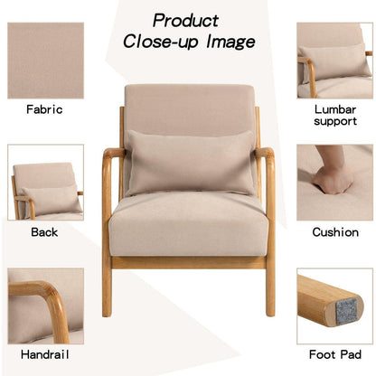 Leisure Chair with Solid Wood Armrest and Feet, Mid-Century Modern Accent Sofa,1 seat