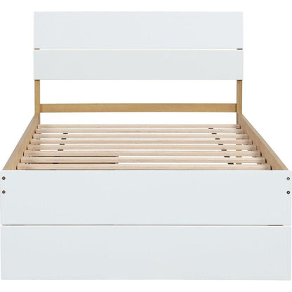 Modern Twin Bed Frame With Trundle For White High Gloss Headboard and Footboard With Light Oak Color