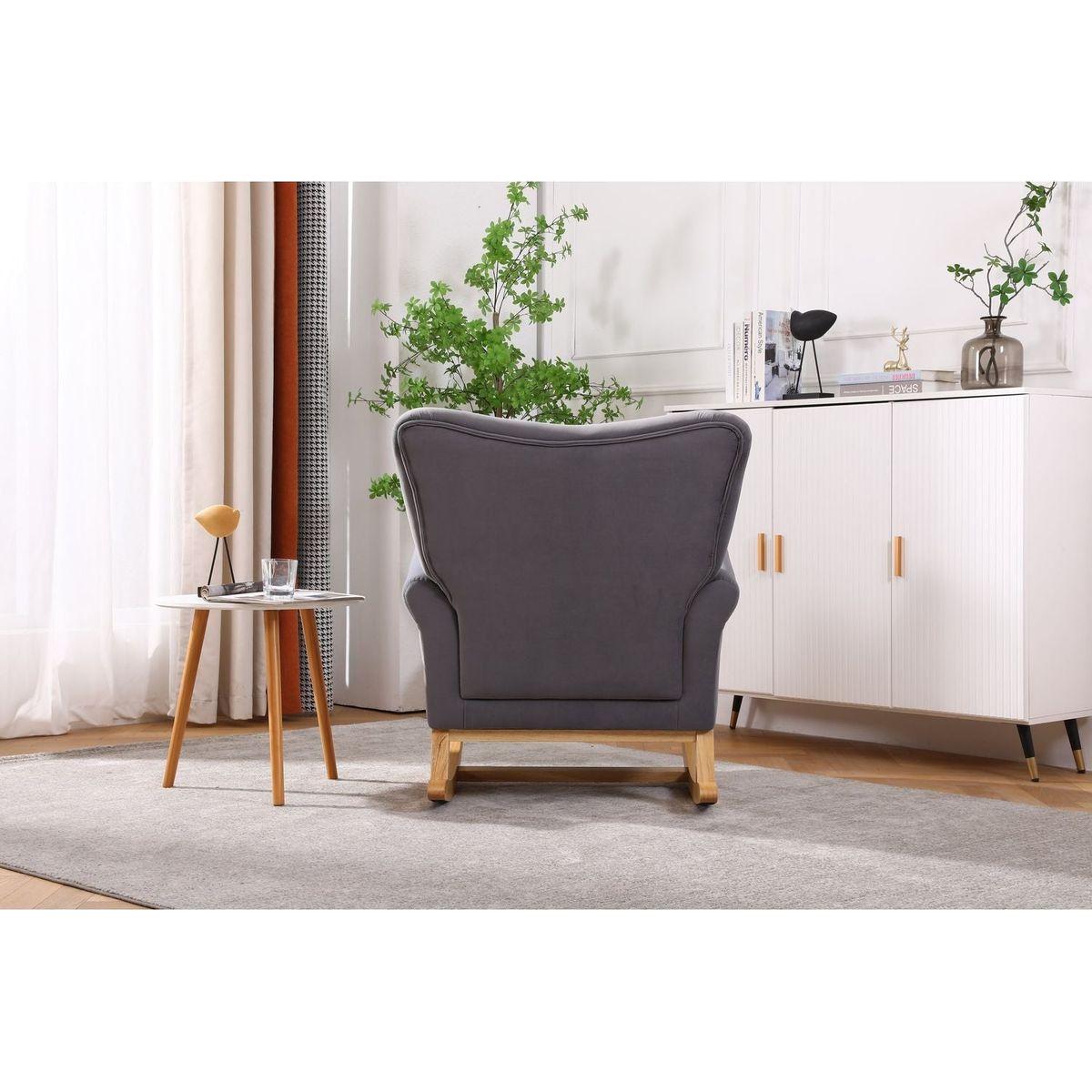 Modern Rocking Chair, Upholstered Accent Chair for Nursery, Playroom, Bedroom and Living Room, Small Contemporary Rocker, Kids Cushioned Arm Chair, Grey