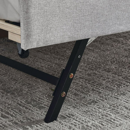 Twin Size Upholstery DayBed with Twin Size Erectable Trundle and USB Charging Design, Linen Beige