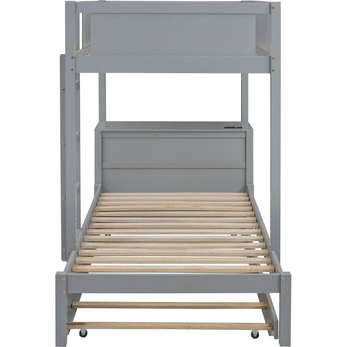 Twin-Over-Twin Bunk Bed with Twin size Trundle, Storage and Desk, Gray