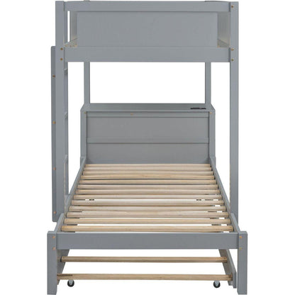 Twin-Over-Twin Bunk Bed with Twin size Trundle, Storage and Desk, Gray