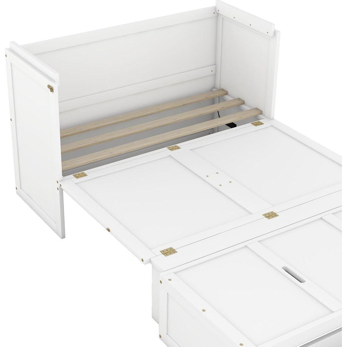 Full Size Murphy Bed with USB Port and a Large Drawer, White