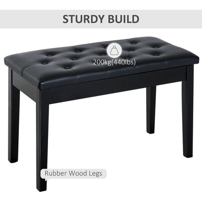 Piano Bench, Duet Piano Chair with Faux Leather Padded Cushion and Wooden Frame, Button Tufted Keyboard Bench, Black