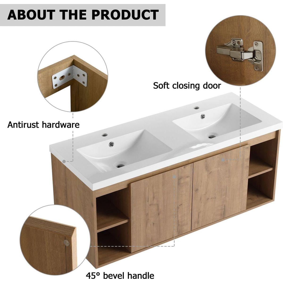 48" Wall Mounted Bathroom Vanity With Double Sink, Soft Closing Door Hinge (KD-Package)G