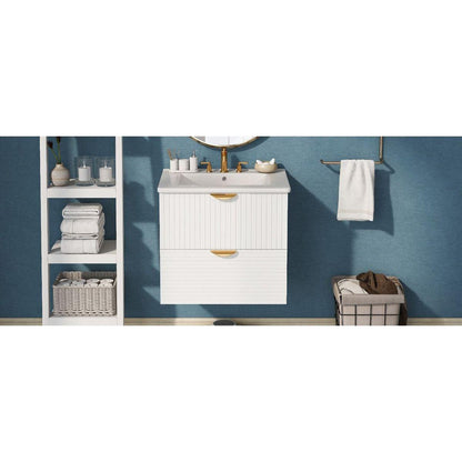 Modern 24-Inch Wall-Mounted Bathroom vanity with 2 Drawers, White - Ideal for Small Bathrooms