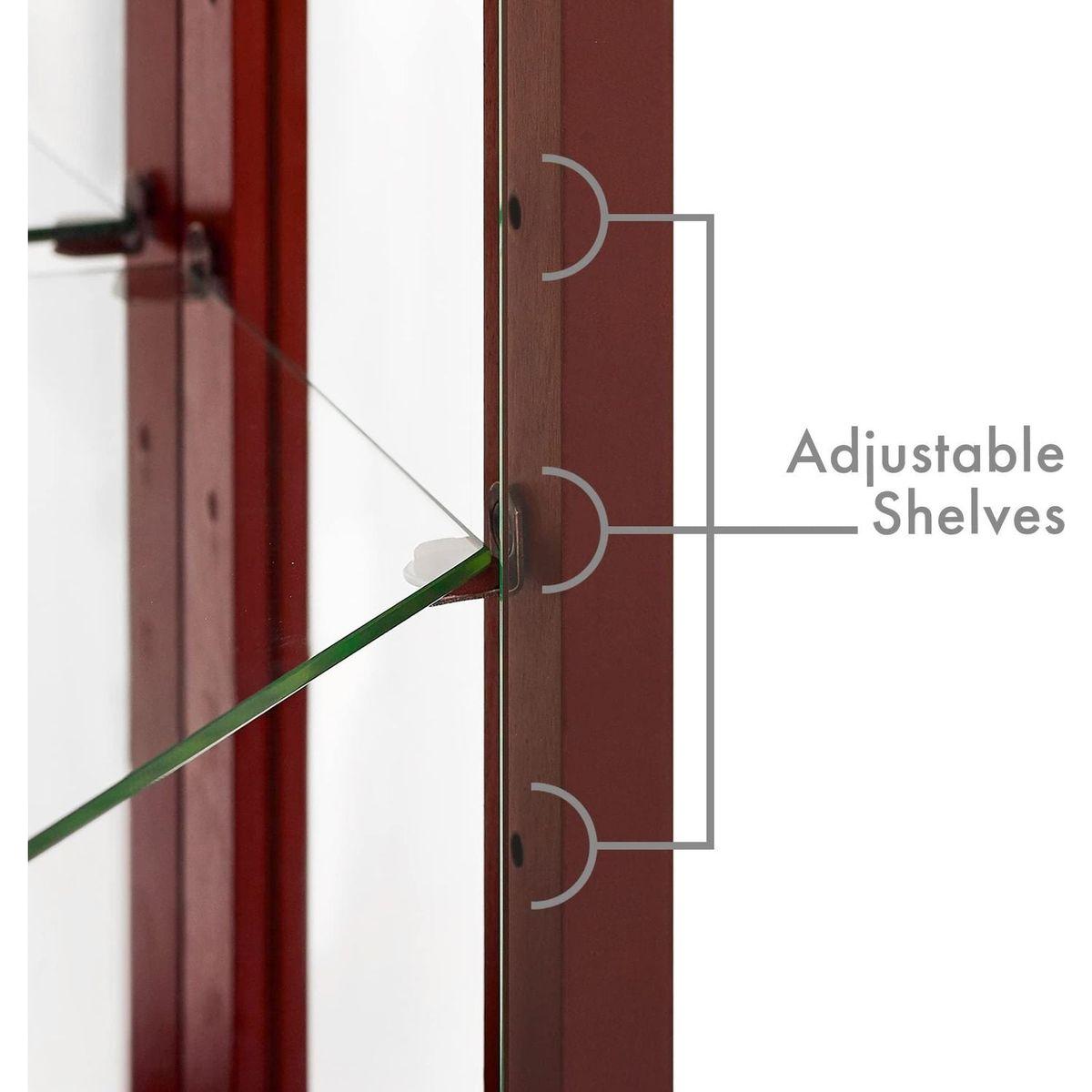 6 Shelf Lighted Corner Curio Cabinet with Adjustable Tempered Glass Shelves and Mirror Back, Cherry