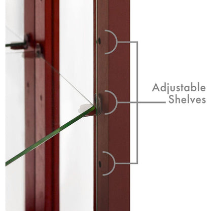 6 Shelf Lighted Corner Curio Cabinet with Adjustable Tempered Glass Shelves and Mirror Back, Cherry