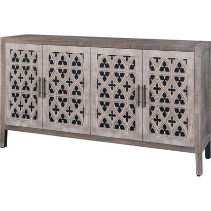 Hollow Four Door Antique Cabinet, American Country Style, Suitable for Living Room, TV Cabinet, Kitchen (Brown)
