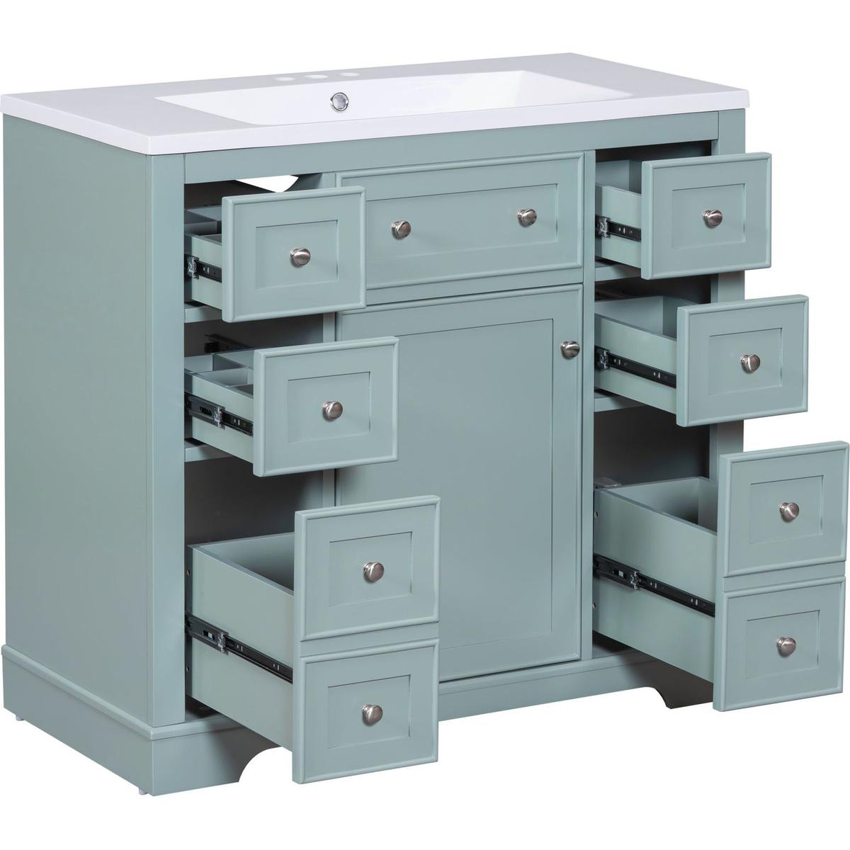 36" Bathroom Vanity with Sink Combo, One Cabinet and Six Drawers, Solid Wood and MDF Board, Green