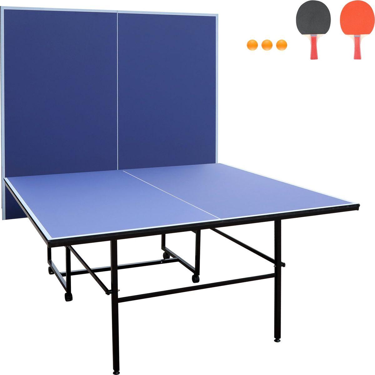 9ft Mid-Size Table Tennis Table Foldable & Portable Ping Pong Table Set for Indoor & Outdoor Games with Net, 2 Table Tennis Paddles and 3 Balls