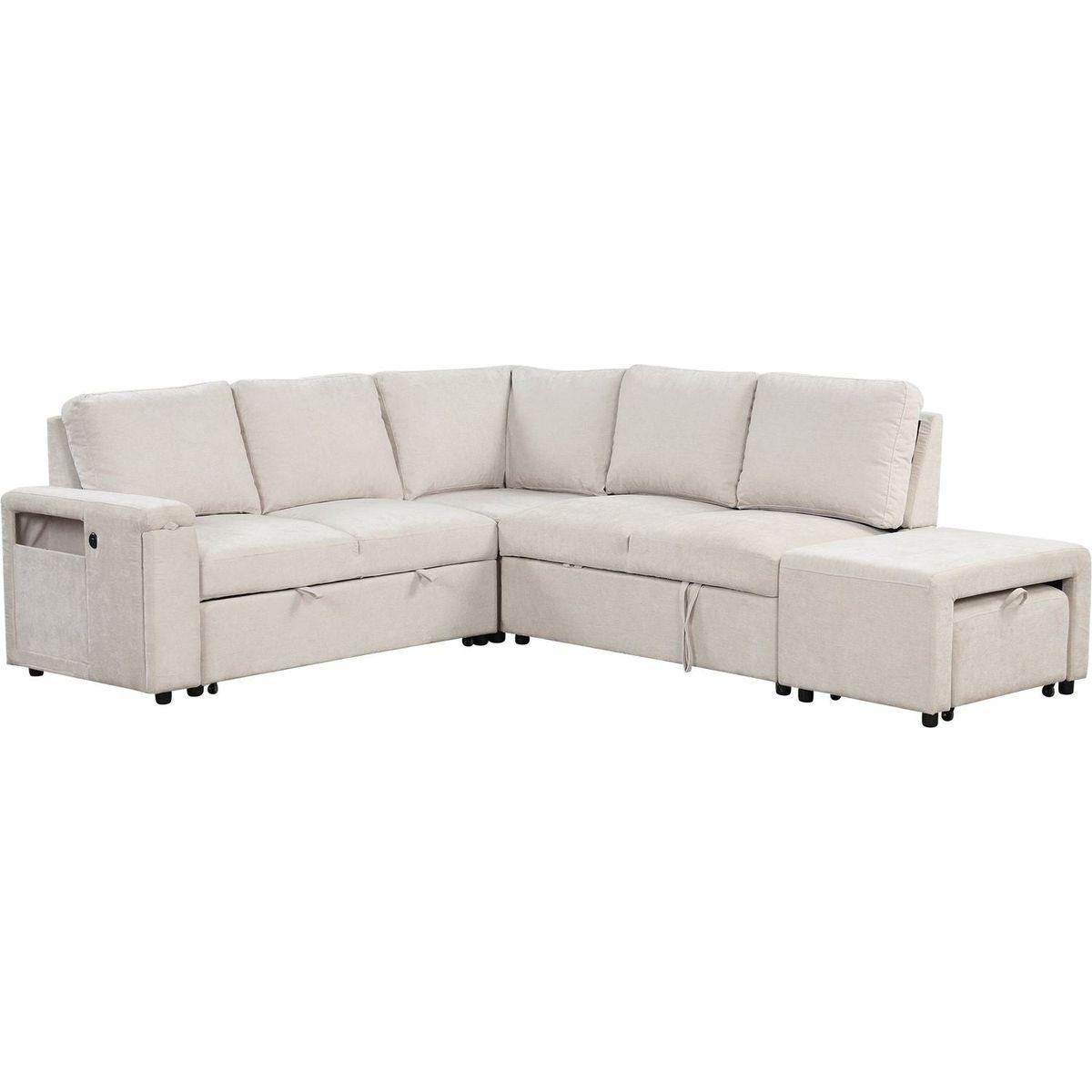 L-shaped Padded Modular Sofa with Storage Space, USB Ports, and Cup Holders on the Armrests, Suitable for Living Rooms, Offices, and Apartments.