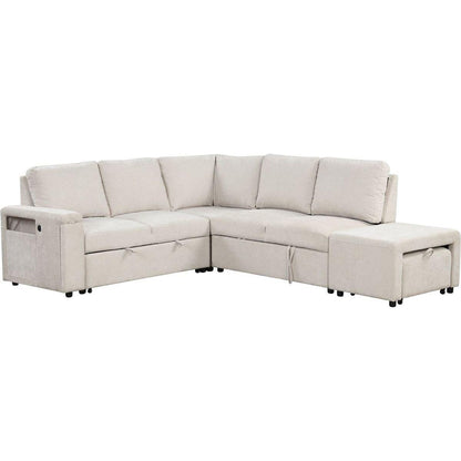 L-shaped Padded Modular Sofa with Storage Space, USB Ports, and Cup Holders on the Armrests, Suitable for Living Rooms, Offices, and Apartments.