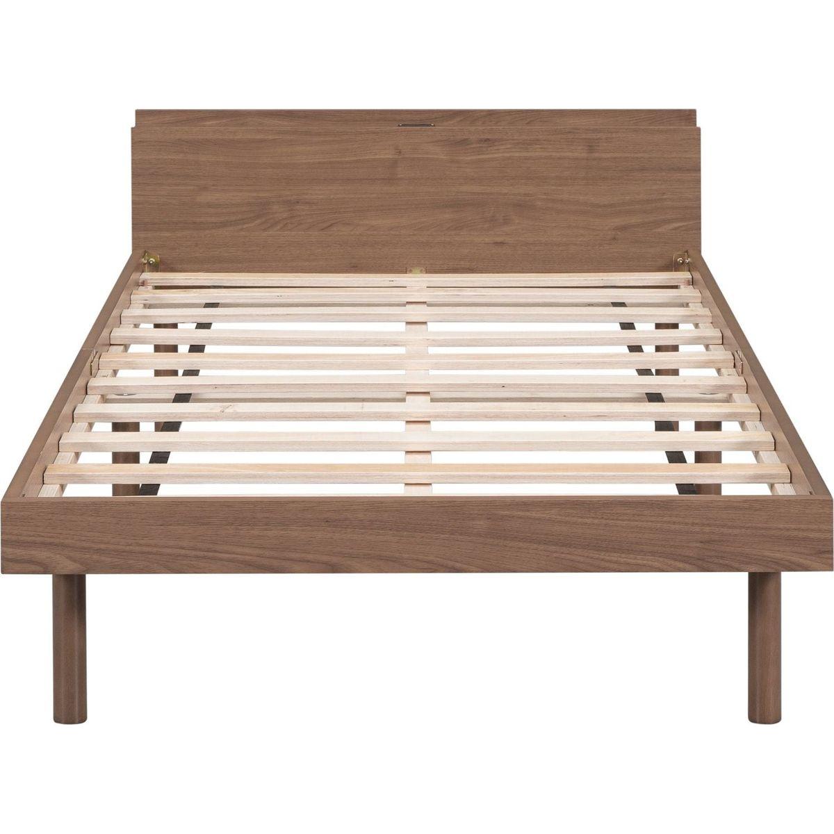 Modern Design Twin Size Platform Bed Frame with Built-in USB port for Walnut Color