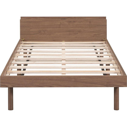 Modern Design Twin Size Platform Bed Frame with Built-in USB port for Walnut Color