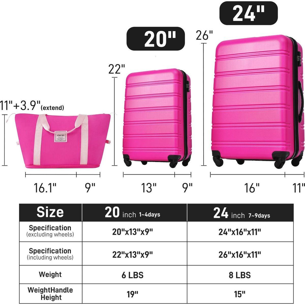 Hardshell Luggage Sets 2Pcs + bag Spinner Suitcase with TSA Lock Lightweight
