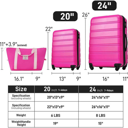 Hardshell Luggage Sets 2Pcs + bag Spinner Suitcase with TSA Lock Lightweight