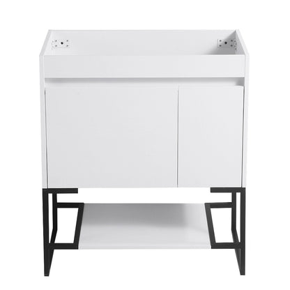 30" Bathroom Vanity with Sink,Bathroom Vanity Cabinet with One Soft Close Cabinet Doors & soft-close Drawers,Bathroom Storage Cabinet with a Lower Open Shelf,with Metal Legs,White Ceramic Sink,White