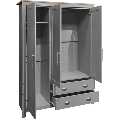 Three Door Storage Wardrobe with Cabinets and Two Hanging Rods,Gray