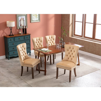 Upholstered Button Tufted Back Pink Velvet Dining Chair with Nailhead Trim and Solid Wood Legs 2 Sets