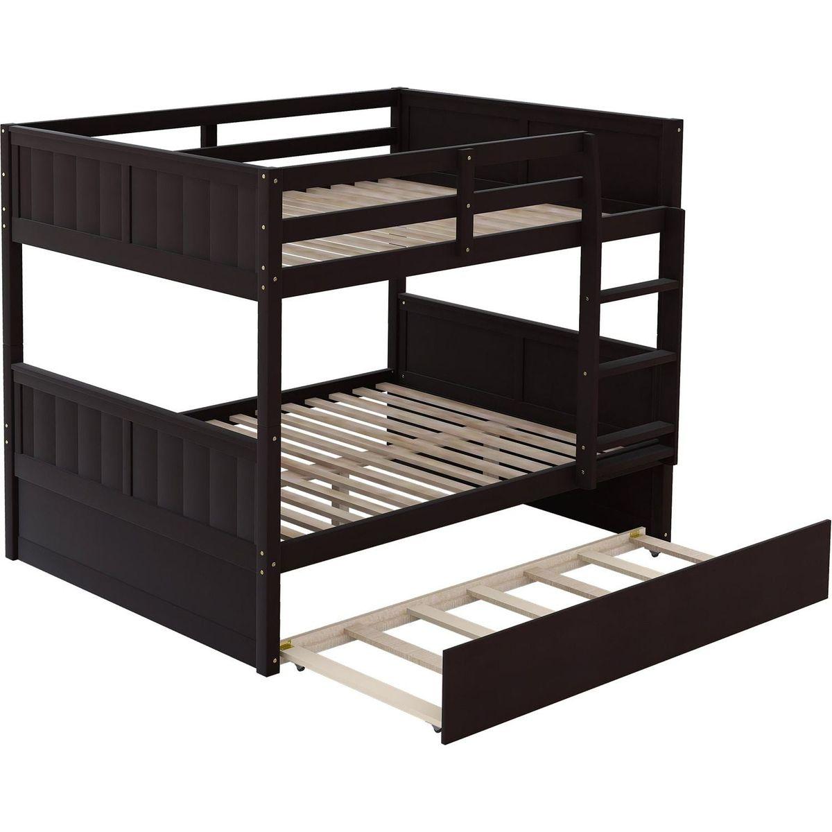 Full Over Full Bunk Bed with Twin Size Trundle, Espresso