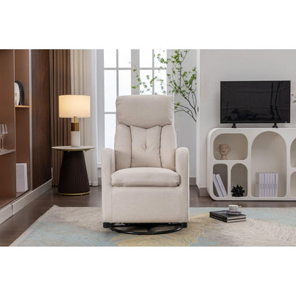 Linen Fabric Swivel Rocking Chair Gilder Chair With Pocket,Beige