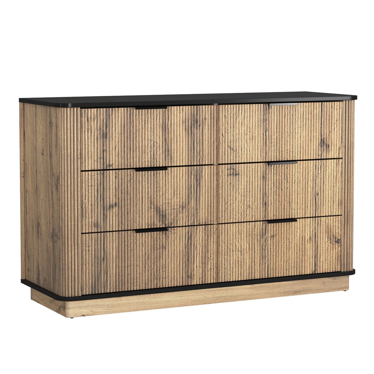 Modern 6-Drawer Natural Wood MDF Cabinet with Metal Rounded Corners and Exquisite Handles – Multi-Functional Storage