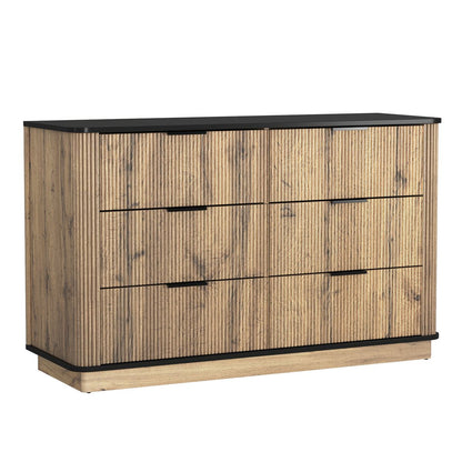 Modern 6-Drawer Natural Wood MDF Cabinet with Metal Rounded Corners and Exquisite Handles – Multi-Functional Storage