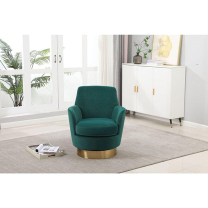 Velvet Swivel Barrel Chair, Swivel Accent Chairs Armchair for Living Room, Reading Chairs for Bedroom Comfy, Round Barrel Chairs with Gold Stainless Steel Base (Emerald)
