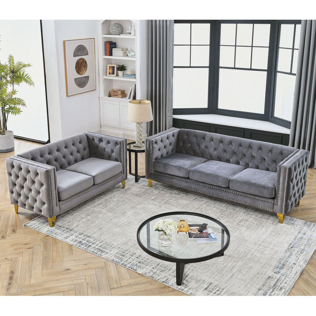 3-seater + 2-seater Combination sofa.GREY VELVET