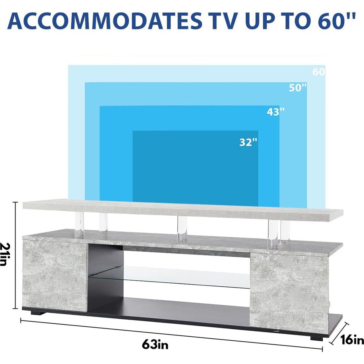 TV Stand for 70 Inch TV LED Gaming Entertainment Center Media Storage Console Table with Large Side Cabinet for Living Room Gray