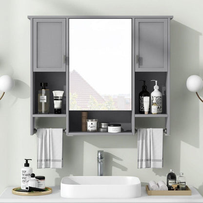 35" x 28" Modern Wall Mounted Bathroom Storage Cabinet, Bathroom Wall Cabinet with Mirror, Medicine Cabinet with Towels Bar