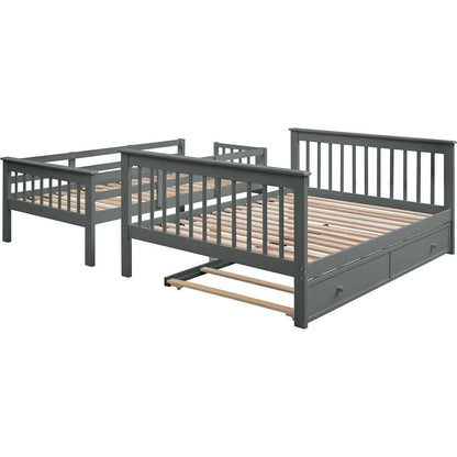 Stairway Twin-Over-Full Bunk Bed with Twin size Trundle, Storage and Guard Rail for Bedroom, Dorm, for Adults, Gray