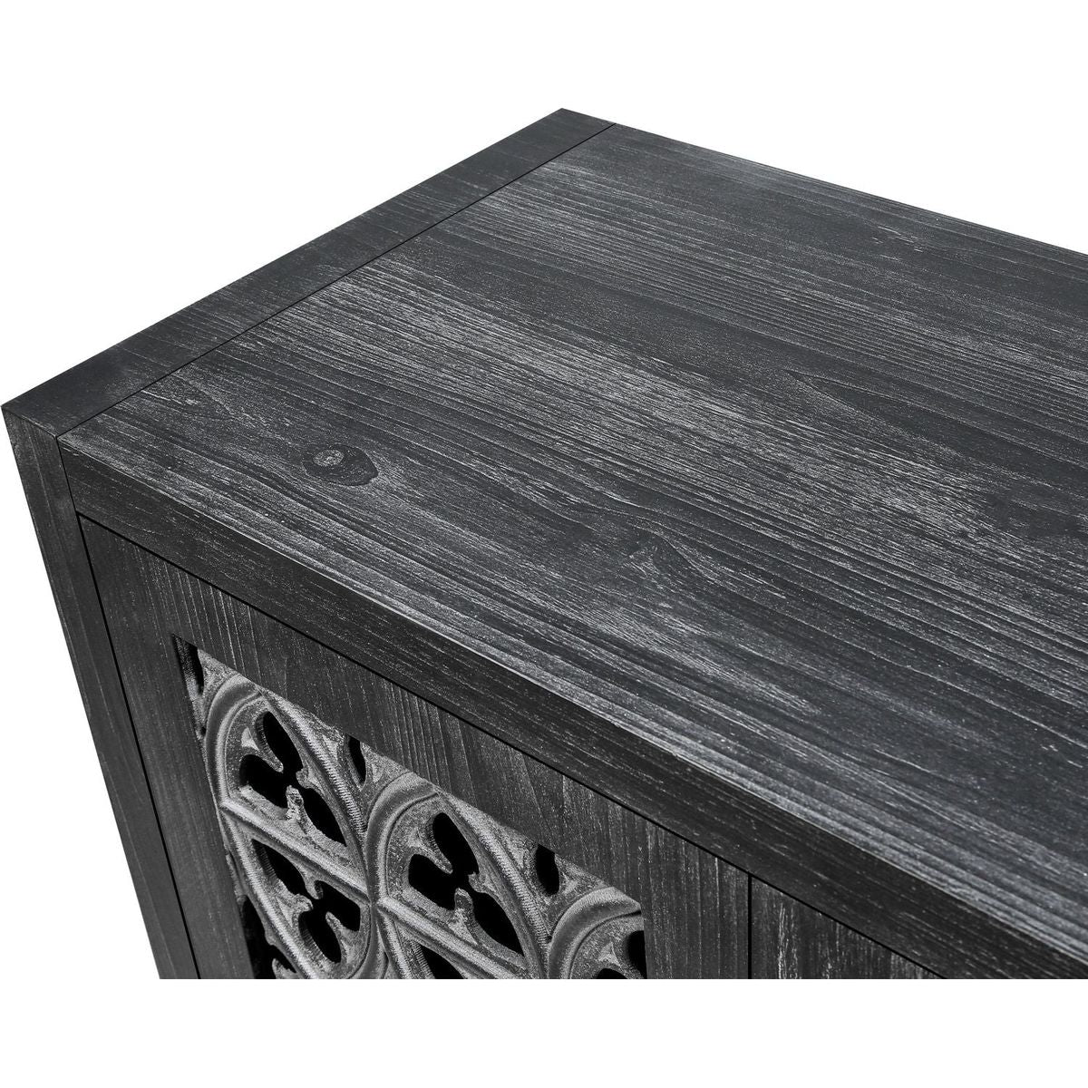 Hollow Four Door Antique Cabinet, American Country Style, Suitable for Living Room, TV Cabinet, Kitchen (Antique Black)