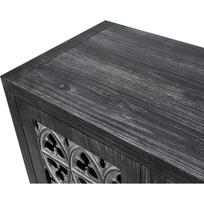 Hollow Four Door Antique Cabinet, American Country Style, Suitable for Living Room, TV Cabinet, Kitchen (Antique Black)