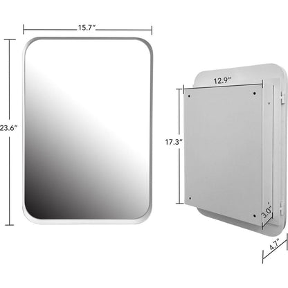 16x24 Inch Recessed White Metal Framed Medicine Cabinet with Mirror and Adjustable Shelves Black Wall Mirror with Storage for Bathroom
