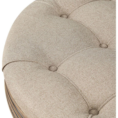 Large Round Ottoman Coffee Table 2 Tier Oversized Button Tufted Ottoman with Wooden Shelf Storage Farmhouse Upholstered Coffee Table Living Room Footstool Ottoman Linen