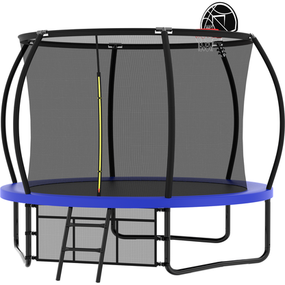 10FT Pumpkin Trampoline, Outdoor Trampoline with Basketball Hoop, Enclosure Net and Ladder