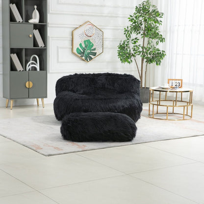 Bean Bag Chair Faux fur Lazy Sofa /Footstool Durable Comfort Lounger High Back Bean Bag Chair Couch for Adults and Kids, Indoor