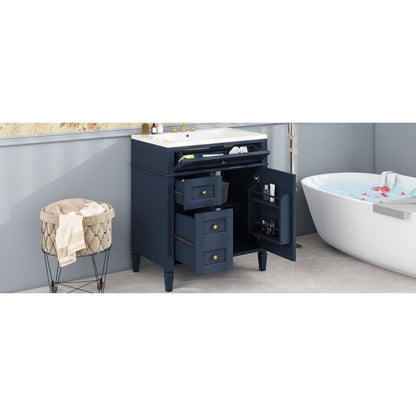 30" Bathroom Vanity with Top Sink, Modern Bathroom Storage Cabinet with 2 Drawers and a Tip-out Drawer, Single Sink Bathroom Vanity