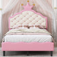 Twin Size Lovely Crown Fantasy PU Leather Princess Bed with Tufted Headboard, Pink+Cream