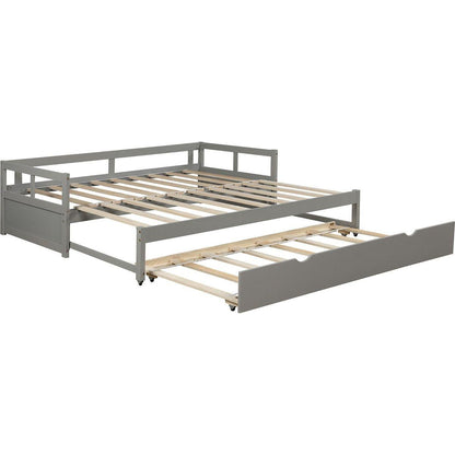 Extending Daybed with Trundle, Wooden Daybed with Trundle, Gray