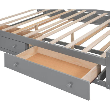 Queen Size Wooden Bed With All-in-One Cabinet, Shelf and Sockets, Gray